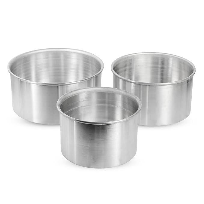 Round Cake Pan Set, 3Piece (4,5,6) inches 15 cm Height, Aluminum Baking Molds.