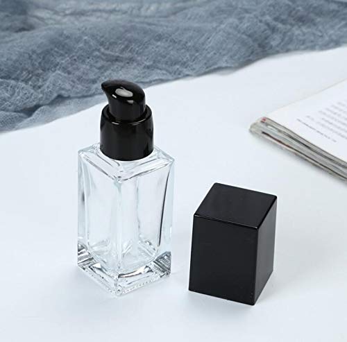 2Pcs 15Ml/0.5Oz Empty Square Clear Glass Pump Bottle Lotion Dispenser With Black Lid Refillable Portable Foundation Bottle Makeu