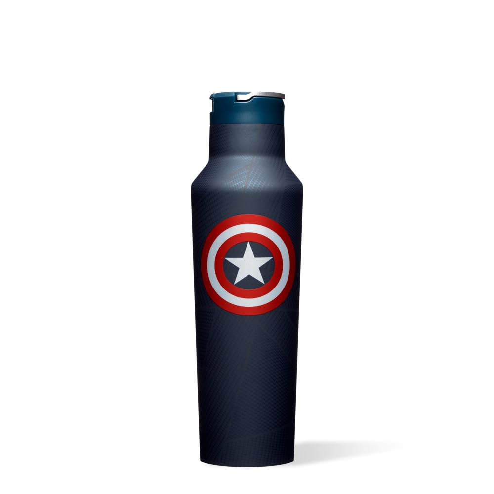 Corkcicle X Marvel Captain America Sport Canteen Insulated Tumbler, 20 Oz - Reusable Water Bottle Keeps Beverages Cold For 25 Ho