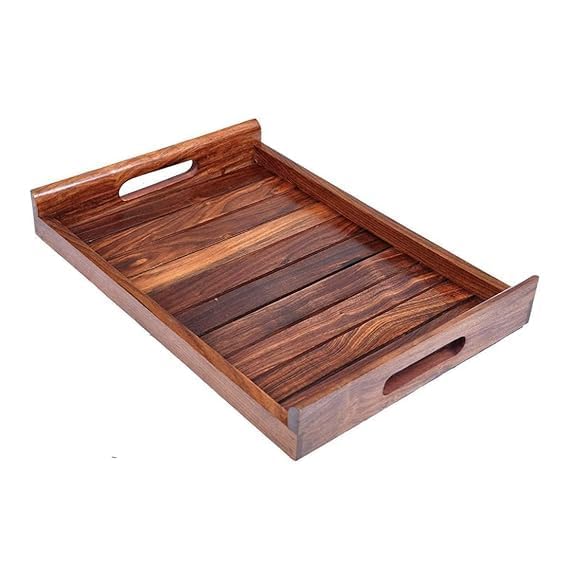 Rosewood Wooden Serving Tray Set, Decorative Table Trays For Tea, Coffee, Water