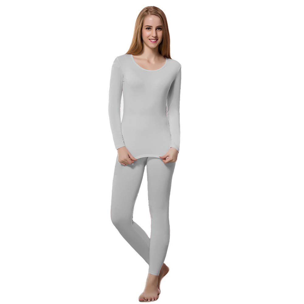 Herobiker Thermal Underwear Women Ultra-Soft Set Base Layer Top  Bottom Long Johns Warm With Fleece Lined Winter Grey