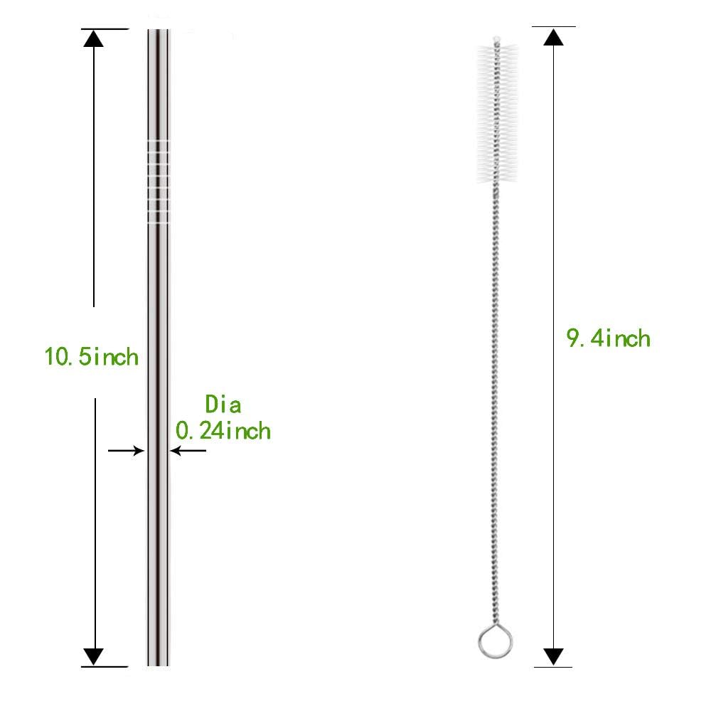 Set Of 10 Stainless Steel Straws, Huaqi Straight Reusable Straight Drinking Straws 10.5'' Long 0.24 Dia For 30 Oz Tumbler And 20