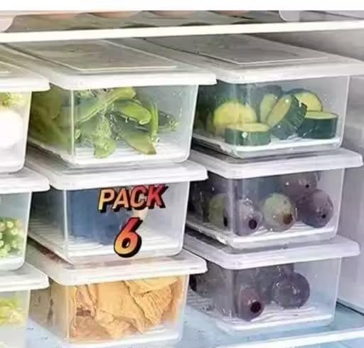 Ak10Zone Fridge Storage Containers With Removable Drain Plate, Keeps Fruits, Vegetables Pack Of 6
