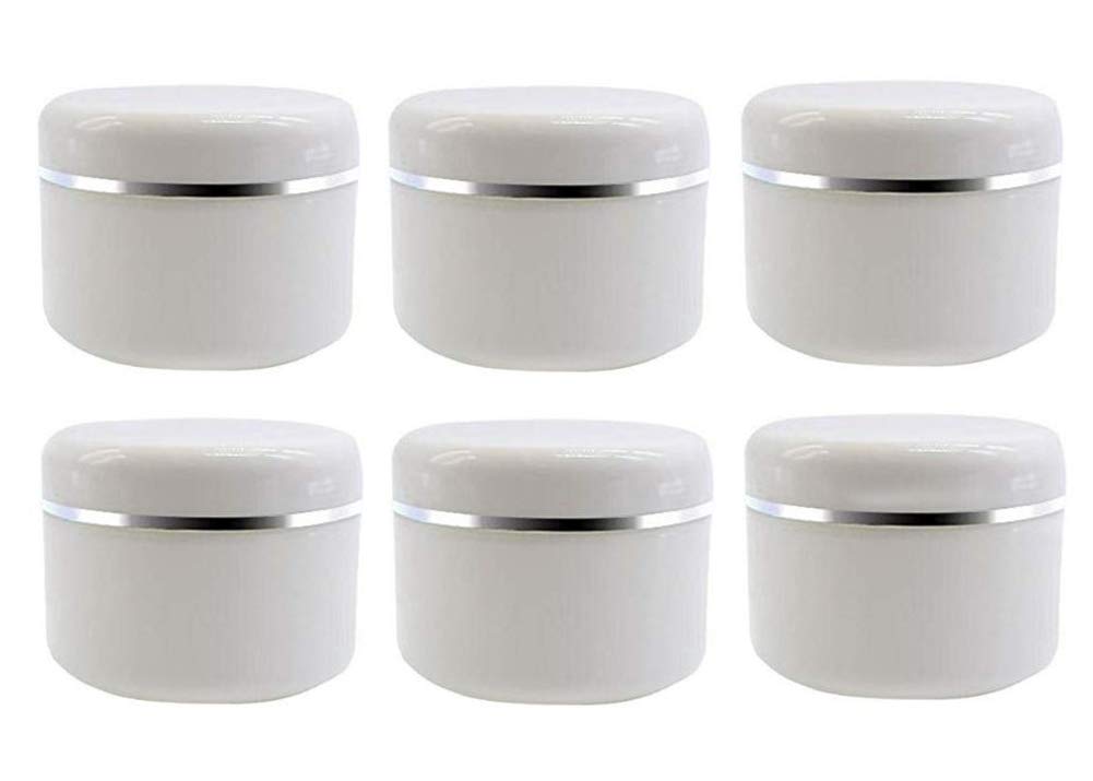 Ericotry 6Pcs White Plastic Jar With Dome Lid 8 Oz (250G) Portable Refillable Cosmetic Makeup Face Cream Lotion Jar Lip Balm Lot