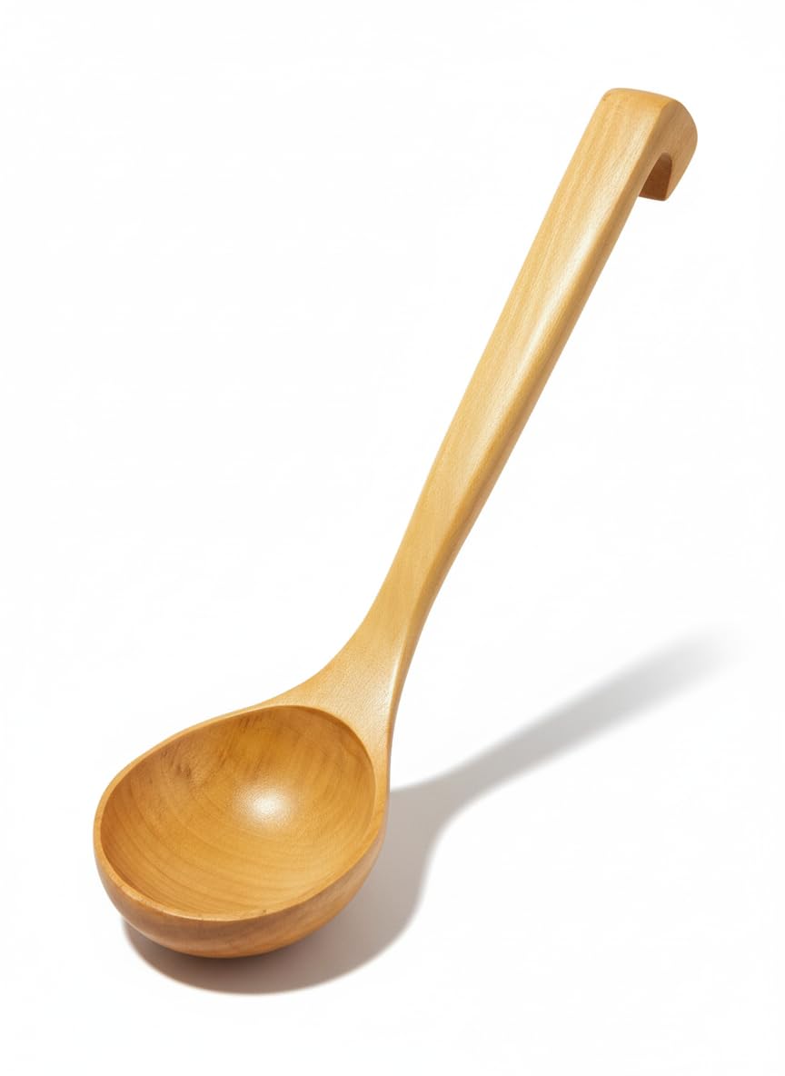 Wooden Ladle with Hanging Hook  11.8 Inch Long Handle Wooden Soup Ladle, 2.8 Inch Wide Bowl, Kitchen Spoon for Cooking and Serv