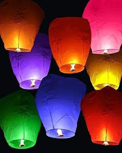 Eabir Paper Wishing Hot Air Flying Night Sky Light Lanterns Balloon with Fuel Wax Candle, Multicolor (Pack of 5)
