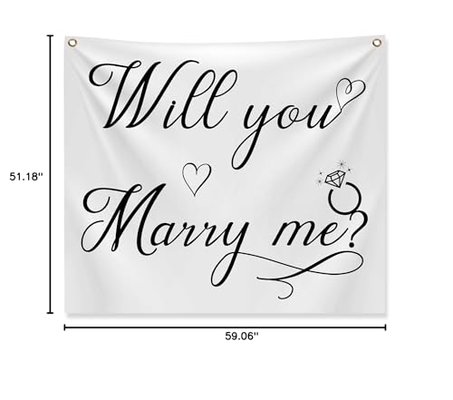 Will You Marry Me Tapestry Marry Me Sign Will You Marry Me Banner Wall Hanging Hand Lettering Engagement Decorations for Wedding Proposal Party Decor Bedroom Living Room Wall Backdrop 59.1 x 51.2 Inch