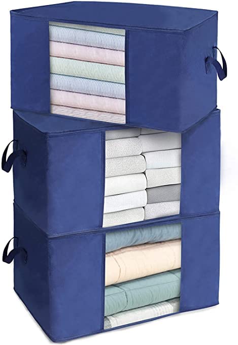 Unicrafts Set Of 3 Pieces Foldable Underbed Clothes Storage Bag | Cover/Cloth Storage/Closet Organizer With Transparent Window |