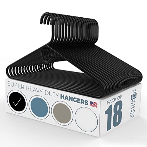 Neaties Super Heavy-Duty Plastic Hangers Black (12, 18, 24, 30, 36, 72 Packs) - Non-Slip Heavy-Duty Plastic Clothes Hangers With