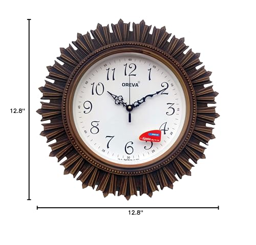 Oreva Aq 6197 Plastic Wooden Look Designer Wall Clock (32.5 X 32.5 X 4.8 Cm), Brown - Analog