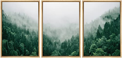 Signwin Framed Canvas Print Wall Art Set Fog & Mist Mountain Forest Valley Nature Wilderness Photography Modern Art Landscape Re