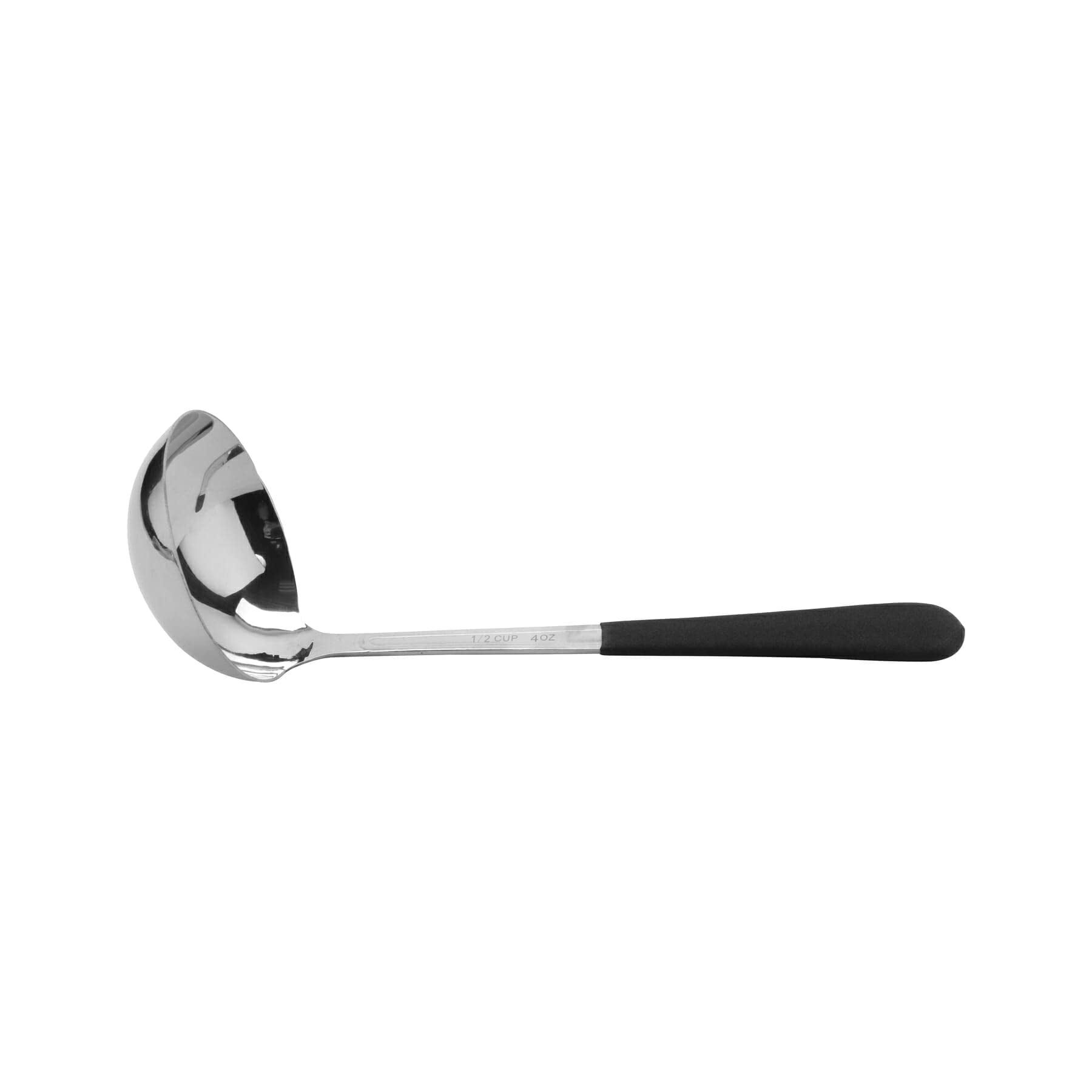 G.E.T. BSRIM53BK 4 oz. (1/2 Cup), Stainless Steel Ladle, Portion Control Serving Spoon with a Black CoolGrip Handle, 9.5 Lon