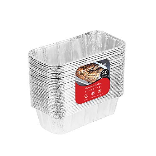 Stock Your Home 1 Lb Aluminum Foil Mini Loaf Pans (30 Pack) Disposable Small Loaf Pan - 1 Pound Baking Tin Liners, Perfect To Ba