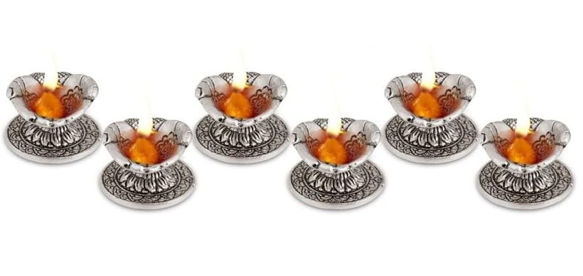 Rkonect Silver Metal Laxmi Ganesh Idol Murti With Oxidized Finish | Lakshmi Ganesha Murti With Beautiful Velvet Box And 6 Piece
