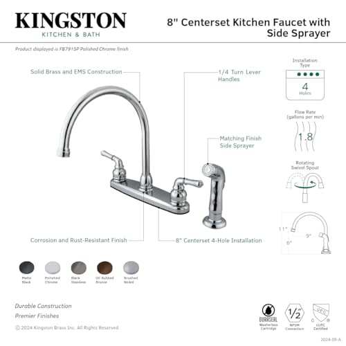 Kingston Brass FB795SP Magellan 8-Inch Centerset Kitchen Faucet with Sprayer  Oil Rubbed Bronze