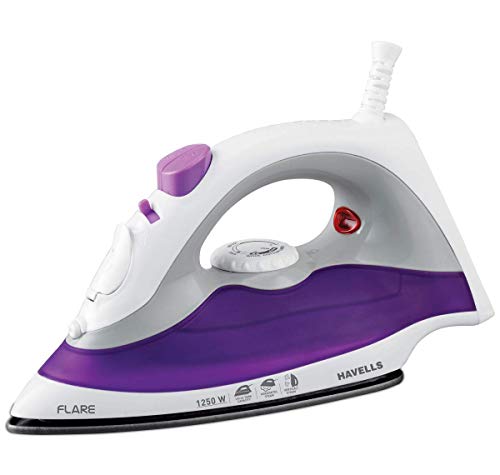 Havells Plastic Flare 1250 Watts Steam Iron With Vertical & Horizontal Ironing | Teflon Coated Sole Plate| Powerful Mist Spray W