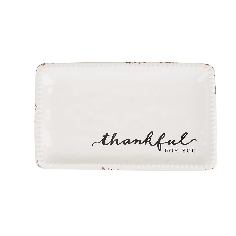 Glory Haus Thankful for You Ceramic Trinket Tray - 6 x 3.5 Hand Painted Dish for Jewelry, Coins & Keys, Express Gratitude with M