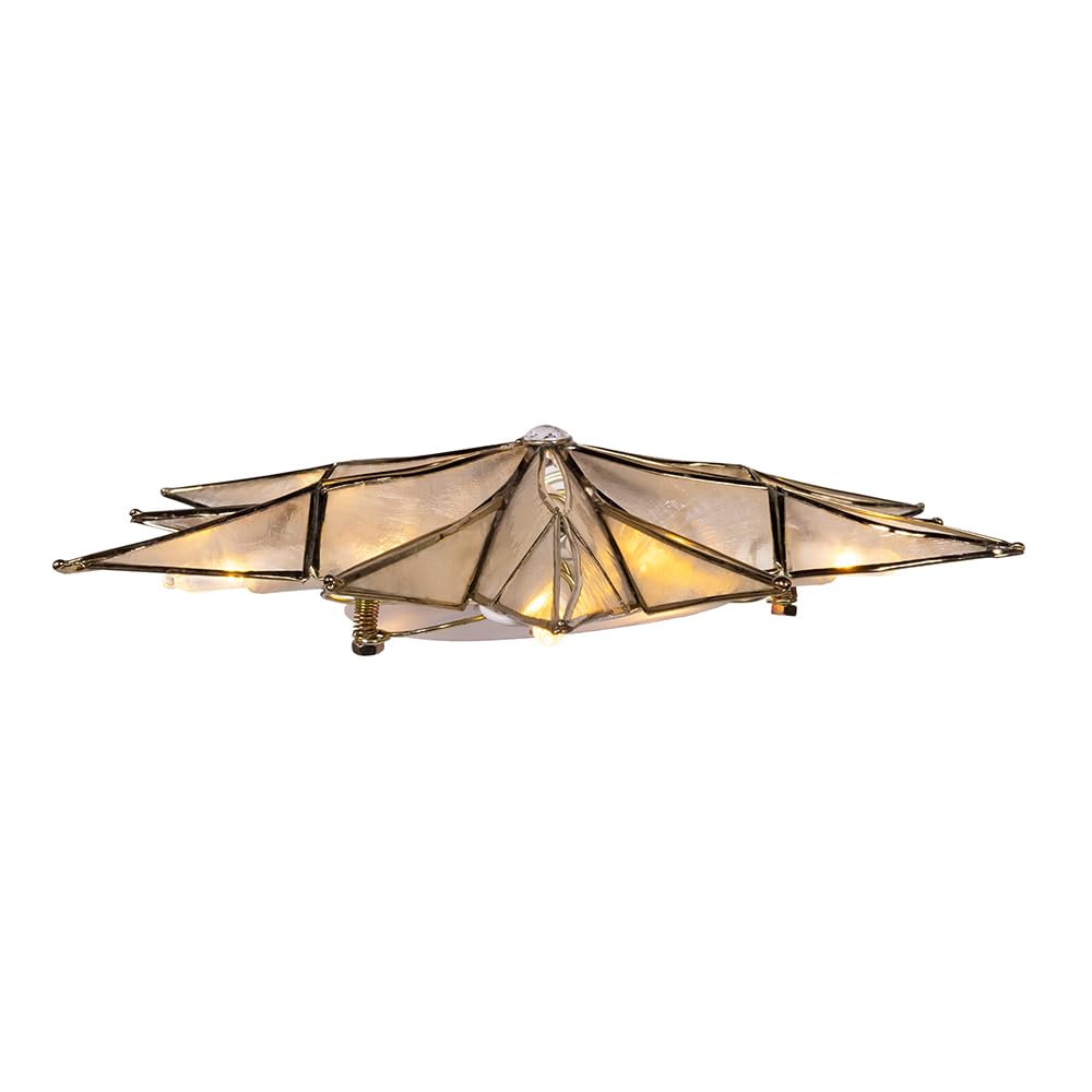 Kurt Adler 10-Light LED Brass Plated Capiz Star Tree Topper, 12-Point with Gem Center, 10.25