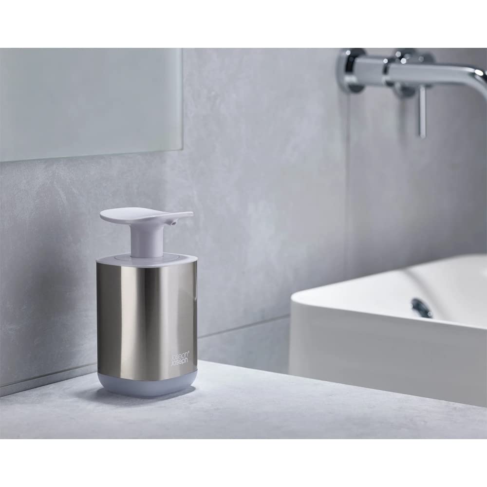 Joseph Joseph Presto Stainless-Steel Hygienic Easy-Push Soap Dispenser With Wide Pump, White