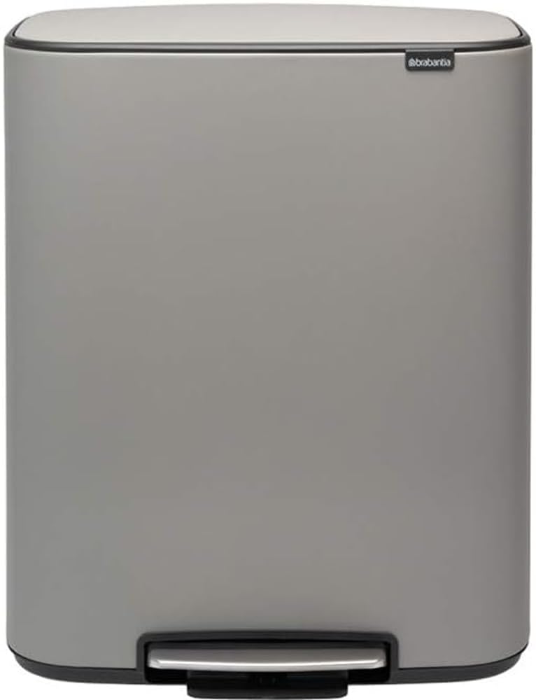 Brabantia Bo Step-On Pedal Trash Can - 2 X 8 Gal Inner Buckets (Mineral Concrete Gray) Waste/Recycling Garbage Can, Removable Co
