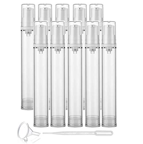 10 Pcs Clear Airless Pump Bottles,Refillable Empty Transparent Plastic Airless Lotion Pump Vacuum Container Diffuser Travel Size