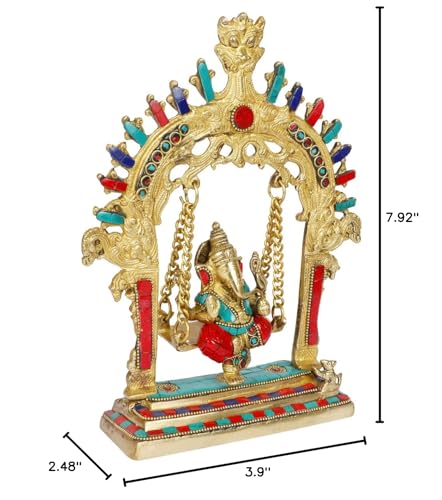 Kartique Brass Ganesh Bhagwan Statue Jhula With Kirtimukha Idol Ganesha Swing Ganpati Bappa Jhoola Murti For Home House Warming
