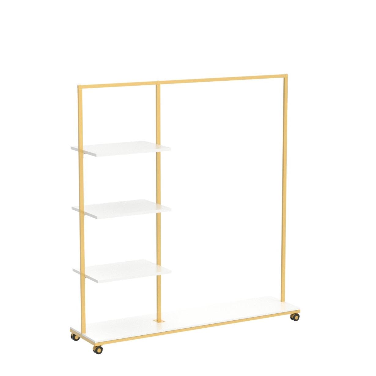 Bosuru Gold Clothes Racks With 4-Tier Wood Shelves, Modern Freestanding Gold Clothing Racks For Hanging Clothes Display Racks,Ro