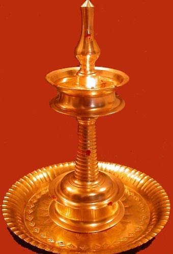Antique Collection Brass Kerala Nilavilakku Diya Lamp (Gold, 9 x 9 x 21.5 cm)