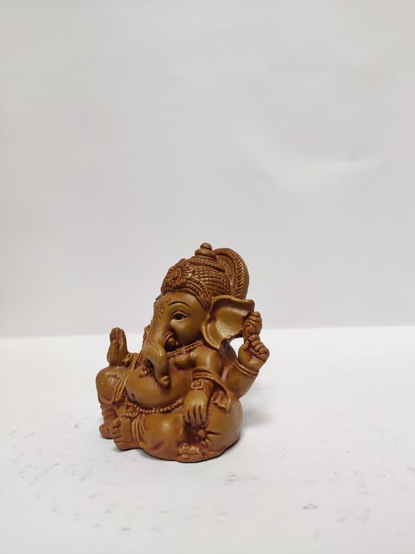 Pratima Wooden Finish Beautiful Polyresin Ganesh Idol|Vinayaka Statue|Ganpati Murti|Ganesha Idol For Home Decor|Ganesh Idol For