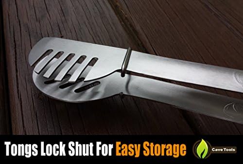 Cave Tools 17'' Long Handle Stainless Steel Grill Tongs With Locking Bracket - Bbq Grill Accessories