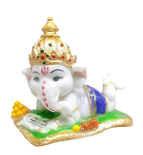 Inshreys Handcrafted Polyresin Eco Friendly Baal Ganesha Statue | Figurine Ganpati Idol Reading Book Showpiece For For Home Deco