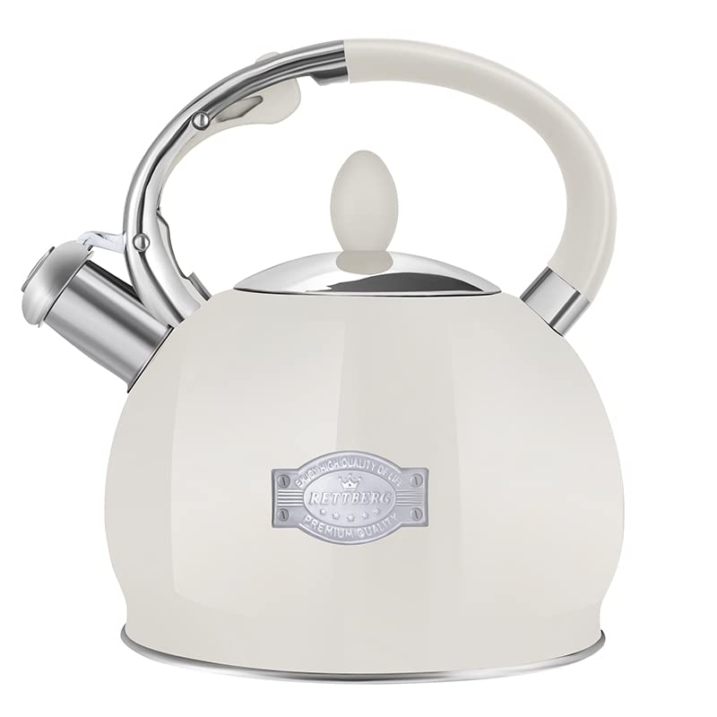 Rettberg Tea Kettle For Stovetop Whistling Tea Kettles Retro Black Stainless Steel Teapots, 2.64 Quart (Cream)