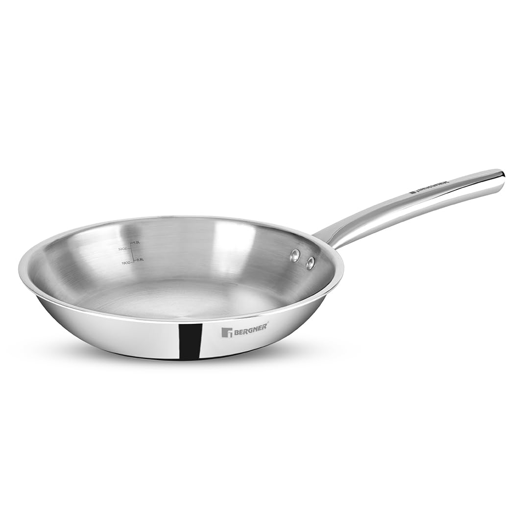 Bergner Tripro Triply 22 cm Fry Pan, 1.1 L Capacity, For PanFrying/Searing/Browning/Toasting/IndoorGrilling, Heat Resistant Ha