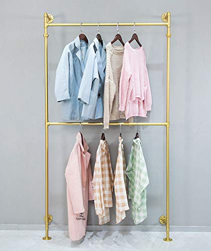 Fodue Industrial Pipe Clothes Rack, Wall Mounted Black Iron Garment Bar, Multi-Purpose Hanging Rod For Closet Storage(Glod)