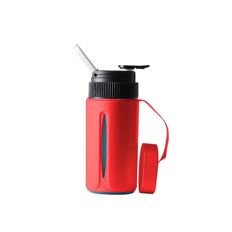 Portable Water Bottle with Ceramic Bowl and High-Temperature Resistance, Unique Concealed Style for Outdoor Use (Red)