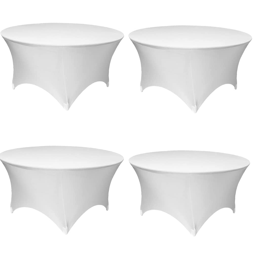 Axieri White Spandex Tablecloth Round 4 Pack, Round Spandex Tablecloth 48 Inch (4Ft) Fitted Spandex Tablecloth For Wedding 4Pack