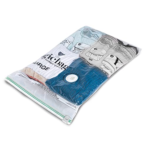 MagicBag 6-Pack Large Flat Vacuum Compression Bags Instant Space Saving Storage - Airtight Double Zipper - Clothing  Pillows  Bedding  Linens  Blankets  Coats - Home Organization and Storage