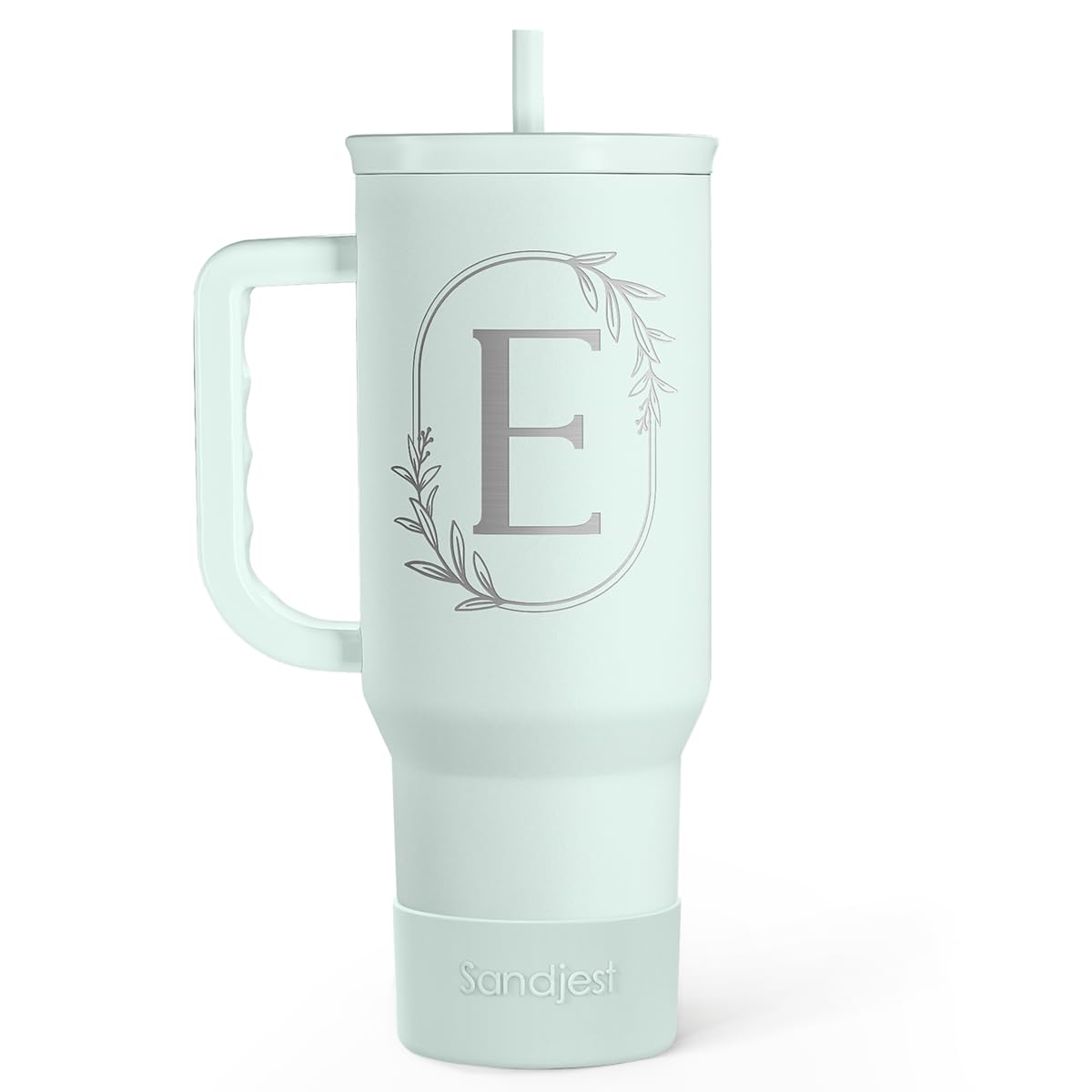 Personalized Monogrammed Tumbler with Handle 40oz, Letter E Tumblers Insulated Coffee Travel Cup, Custom Initial Gift for Women 