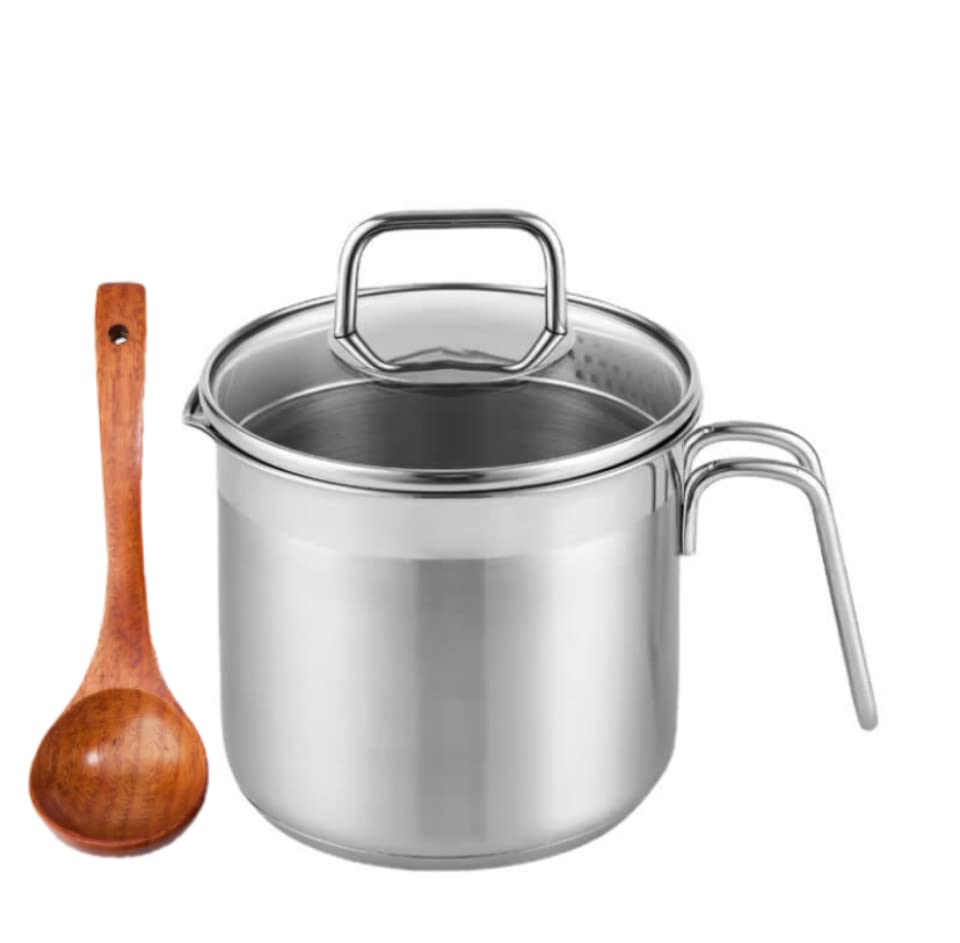1.5 Quart Saucepan With Pour Spout, Multi Pot With Straining Lid And Soup Serving Spoon - Perfect For Boiling Milk, Sauce, Gravi