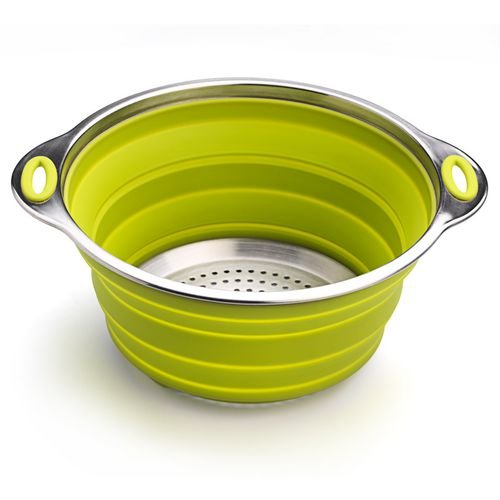 Oneida 8 Inch Color Burst Stainless Steel Silicone Collapsible Colander Strainer - Green