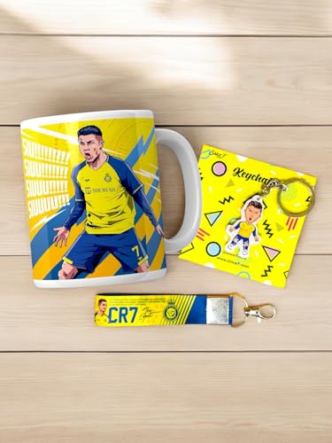 Since 7 Store Ceramic Cristiano Ronaldo Giftbox Includes: Mug, Double Sided Keychain, KeyTag  Gift For Cr7 Fans  The Ultimate