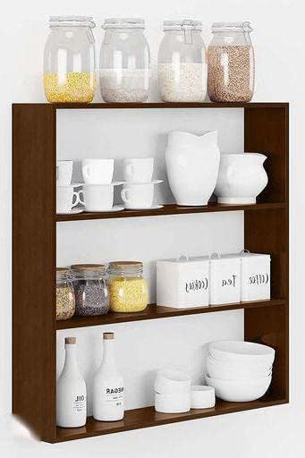 Shaizr Art Wall Mounted Kitchen Shelf Rack, Wooden Storage Organiser For Spice Jars (Brown)