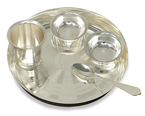 Bengalen Baby Dinner Set 8 Inch Silver Plated For Annaprashan Sanskar Rice Ceremony Gift For Girls Boys Kids Festive Birthday Re