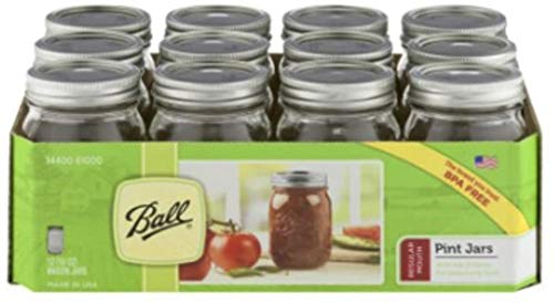 12 Ball Mason Jar With Lid - Regular Mouth - 16 Oz By Jarden (Packs Of 12)