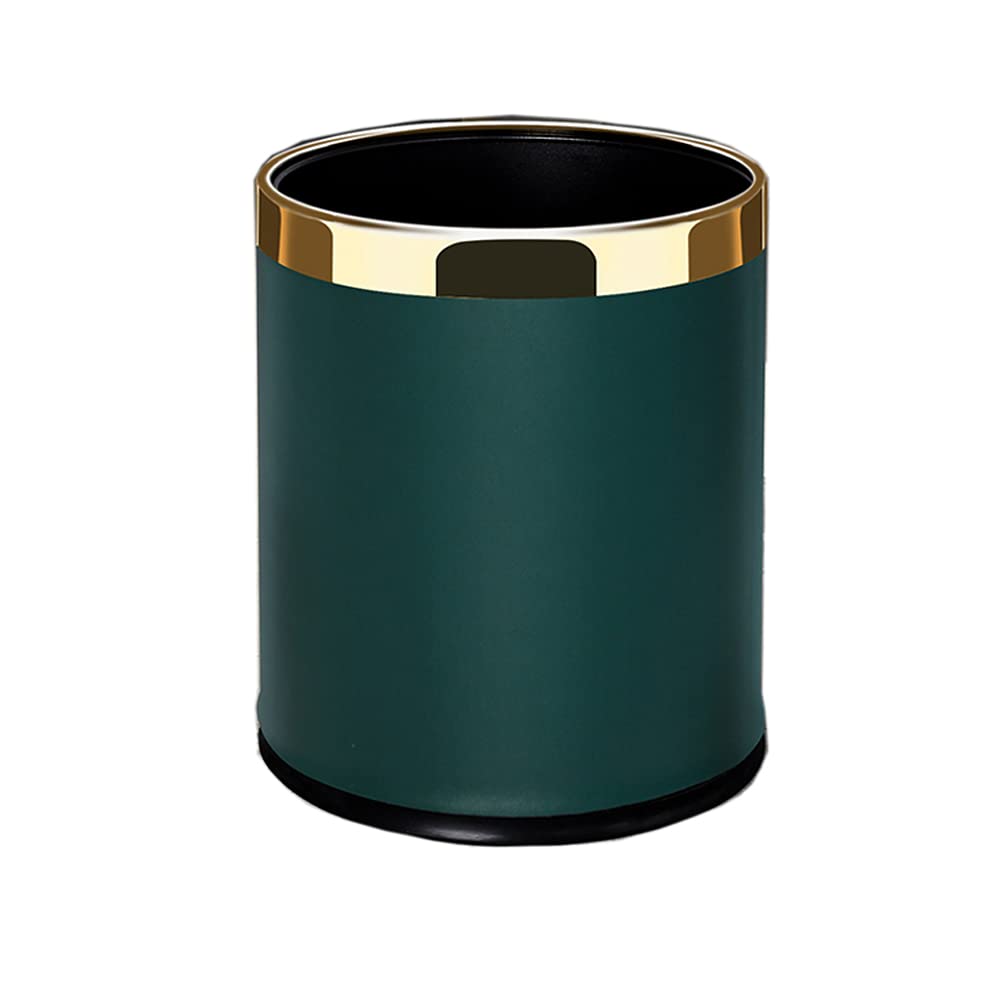 Luxury Metal Waste Bin 10L, Double Layer Trash Can Pu Leather Covered Round Wastebasket Dust Bins For Kitchen Bathroom Hotel Off