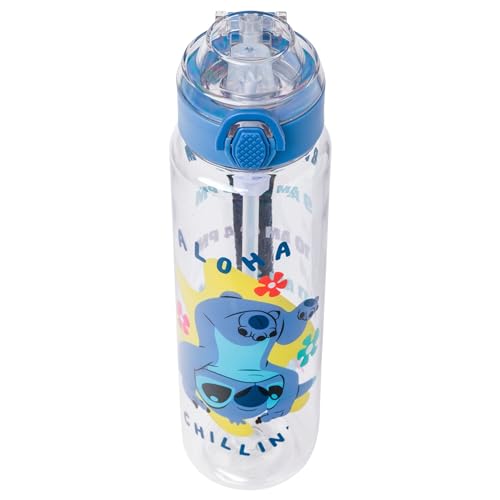 Silver Buffalo Disney Lilo And Stitch Aloha Chillin' Hydration Tracker Schedule Plastic Water Bottle With Locking Lid And Strap,