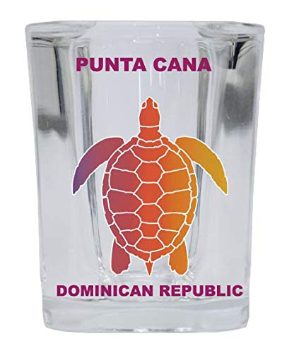 R And R Imports Punta Cana Dominican Republic Souvenir Rainbow Turtle Design Square Shot Glass 4-Pack