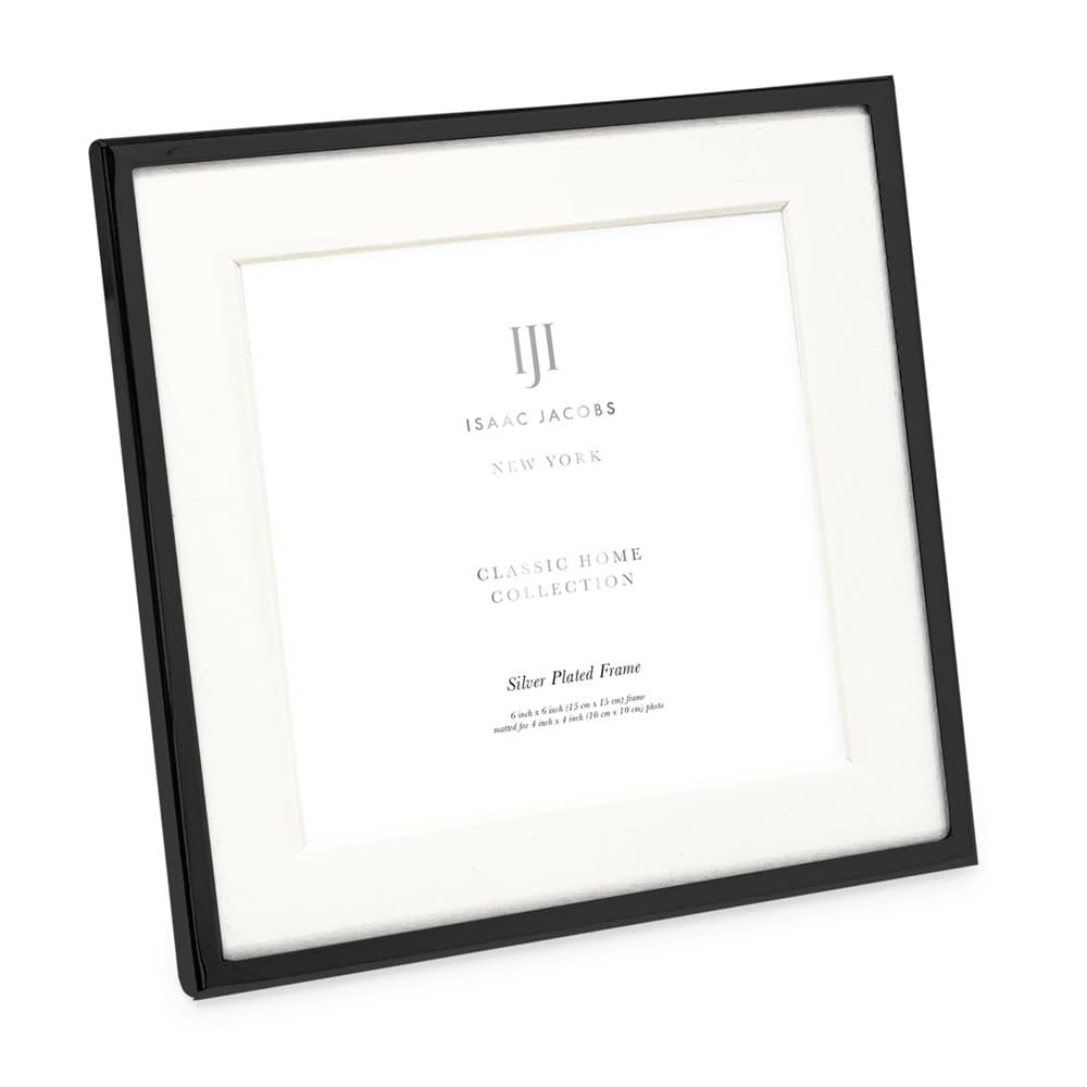 Isaac Jacobs 6x6 (Matted 4x4) Black Metal Picture Frame, Classic Metal Photo Frame Made For Tabletop & Hanging Display, Home and