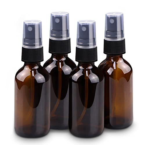 Wedama Mini Spray Bottles 2Oz, Amber Glass Spray Bottles, Empty Small Spray Bottles With Funnel Dropper, Fine Mist For Hair, Tra