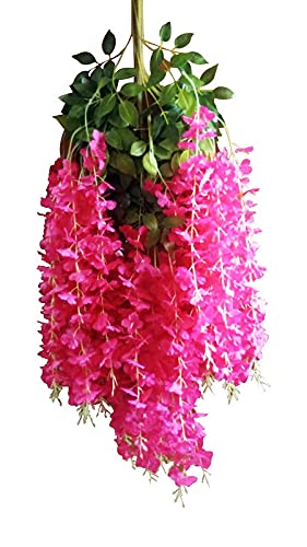 Mundeya Artificial Hanging Wisteria Flower Vine, Pack Of 6, Dark Pink